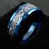 Men 8mm Beveled Edge Comfort-Fit Blue Silver Celtic Dragon Tungsten Wedding Band